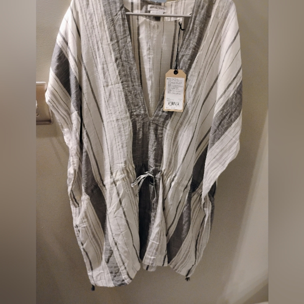 prAna $79 Size XL Charcoal Marina Bay Tunic Beach Cover Up Stripe Organic Cotton - Picture 8 of 11